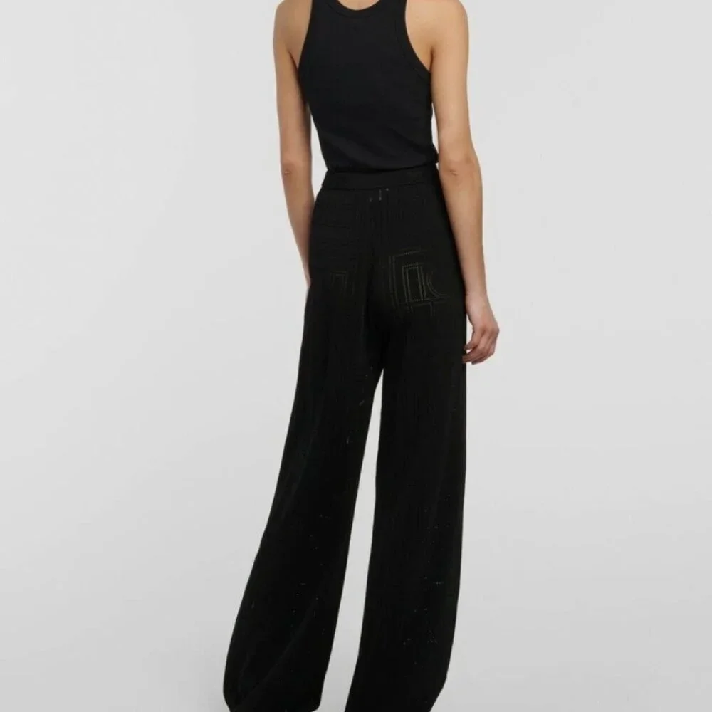 Totême Monogram Pointelle Knit Wide Leg Trousers Black M NWT - Picture 6 of 9